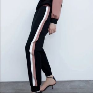 Zara | High waist joggers Black purple & white stripe detail Joggers